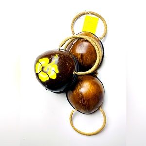 Coconut Purse with Yellow Plumeria Flower NWT